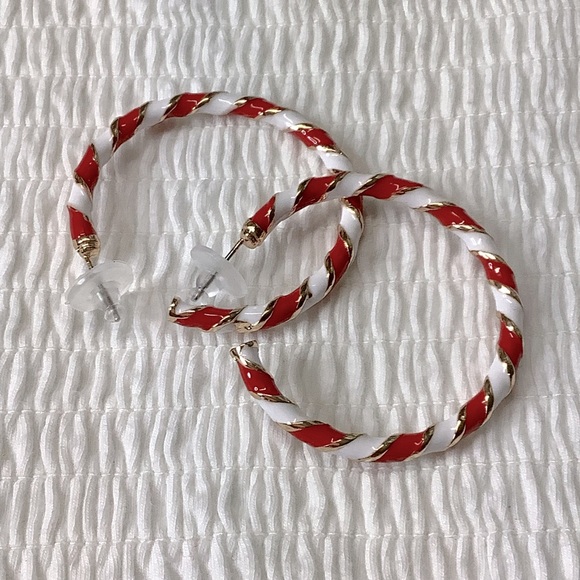 Enamel Spiral Pattern Hoop Candy Cane Alloy Earrings - Picture 4 of 4